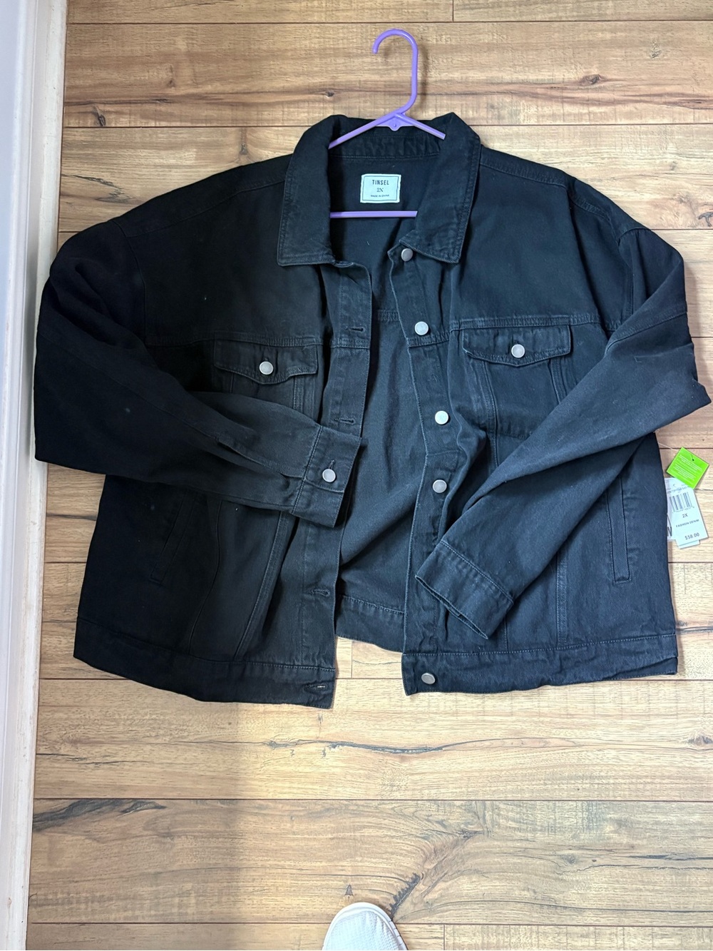 Tinsel Black Denim Shirt Jacket - Women's Oversized Trucker